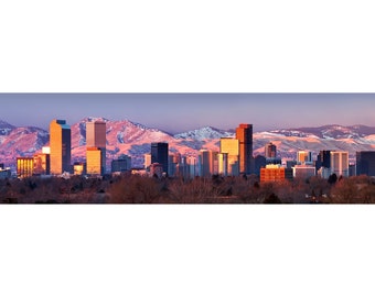 Denver Wall Art | "Denver Skyline Panorama" | Denver Colorado Wall Art | Wide Panorama - Denver Panorama - Colorado Wall Art - Pink