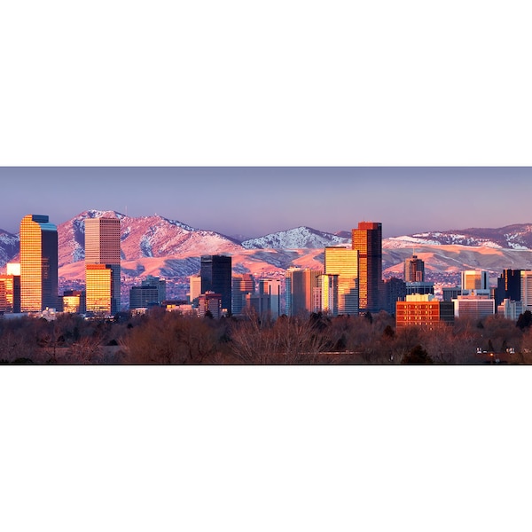 Denver Wall Art | "Denver Skyline Panorama" | Denver Colorado Wall Art | Wide Panorama - Denver Panorama - Colorado Wall Art - Pink