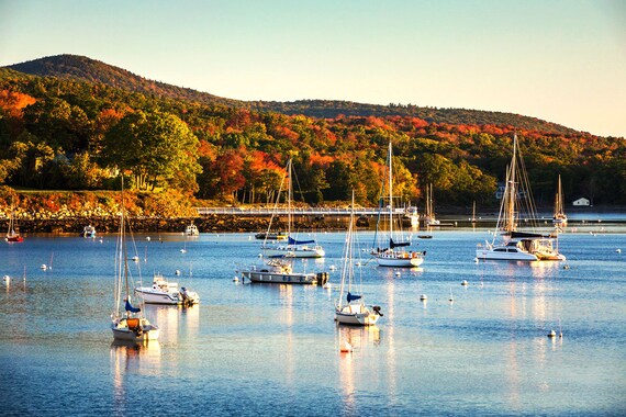 Camden Maine Photo camden Harbor View Maine Fall Foliage Camden Maine Wall Art Harbor Boat Photography Nautical Photography Etsy