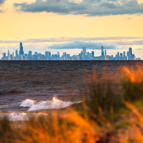 Chicago Print, Chicago Skyline from Indiana Dunes, Chicago Illinois Photography, Lake Michigan Chicago Photography, Sand Dunes Wall Art