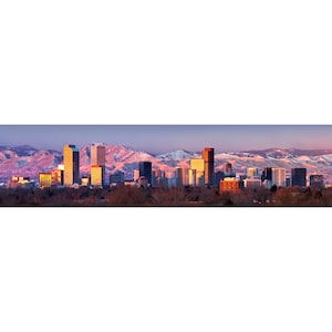 Denver Wall Art, Denver Skyline Panorama, Denver Colorado Wall Art, 4:1 Wide Panorama, Denver Panorama, Pink Colorado Wall Art