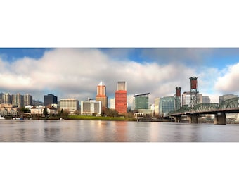 Portland Skyline Panorama | "Portland Panorama" | Portland Wall Art | Portland Home Decor - Portland, Oregon - 8x24 Photo - 10x30 Photo