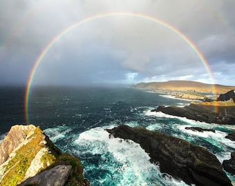 Ring of Kerry Photography | Double Rainbow Photo Print | Kerry Cliffs Ireland Home Decor, Inspirational Wall Art, Portmagee Ireland Print