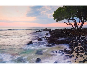 Hawaii Beach Photo, Anaeho'omalu Bay Evening, Kona Hawaii Print, Hawaii Wall Art, Pastel Beach Photography, Hawaii Beach Wall Art Home Decor