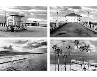 B&W Manhattan Beach Print Set, Black and White Manhattan Beach Photography, Manhattan Beach California Wall Art, Los Angeles Beach Photo Set