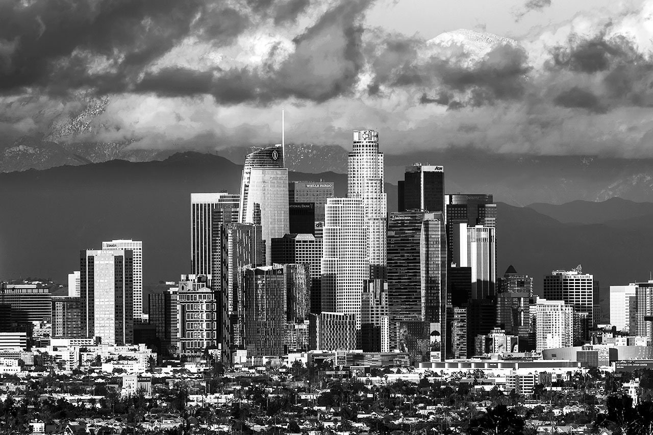 B&W Los Angeles Photography, Black and White LA Skyline View, Los