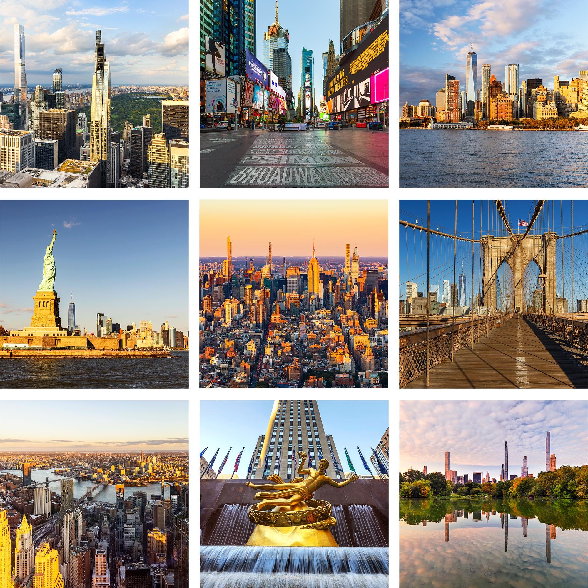 New York City Photo Set, Set of Nine Square Images, NYC