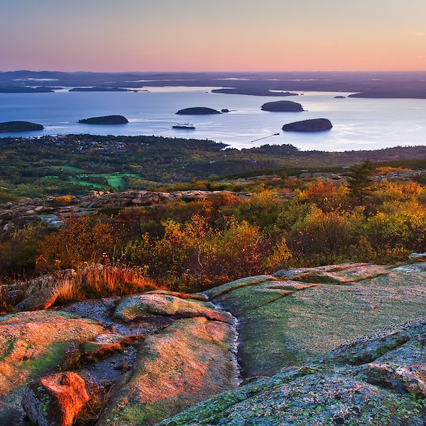 Maine Photography, Bar Harbor Sunrise, Acadia National Park Photo, Cadillac Mountain View, Maine Coast Print, Fall Decor Wall Art