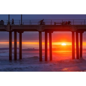 Huntington Beach Pier Print, Last Light at the Pier, California Beach Wall Art, Huntington Beach Photography, Moody Pier Sunset Photo