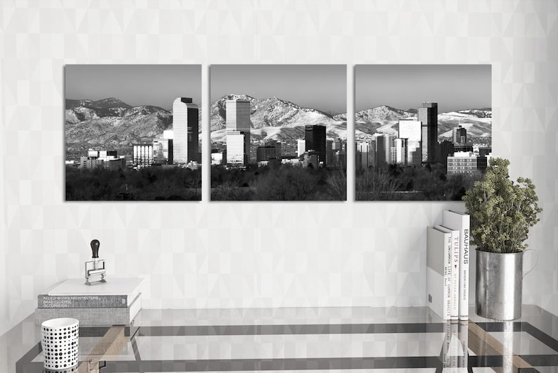 12x36 Canvas B&W Denver Skyline Canvas Black and White Denver Wall Art
