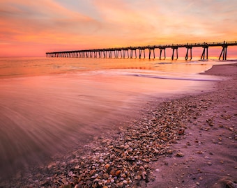 Pensacola Beach Photo | "Sunset Shells" | Pensacola Beach Pier Photo - Florida Beach Photography - Beach Wall Art - Pensacola Beach Print