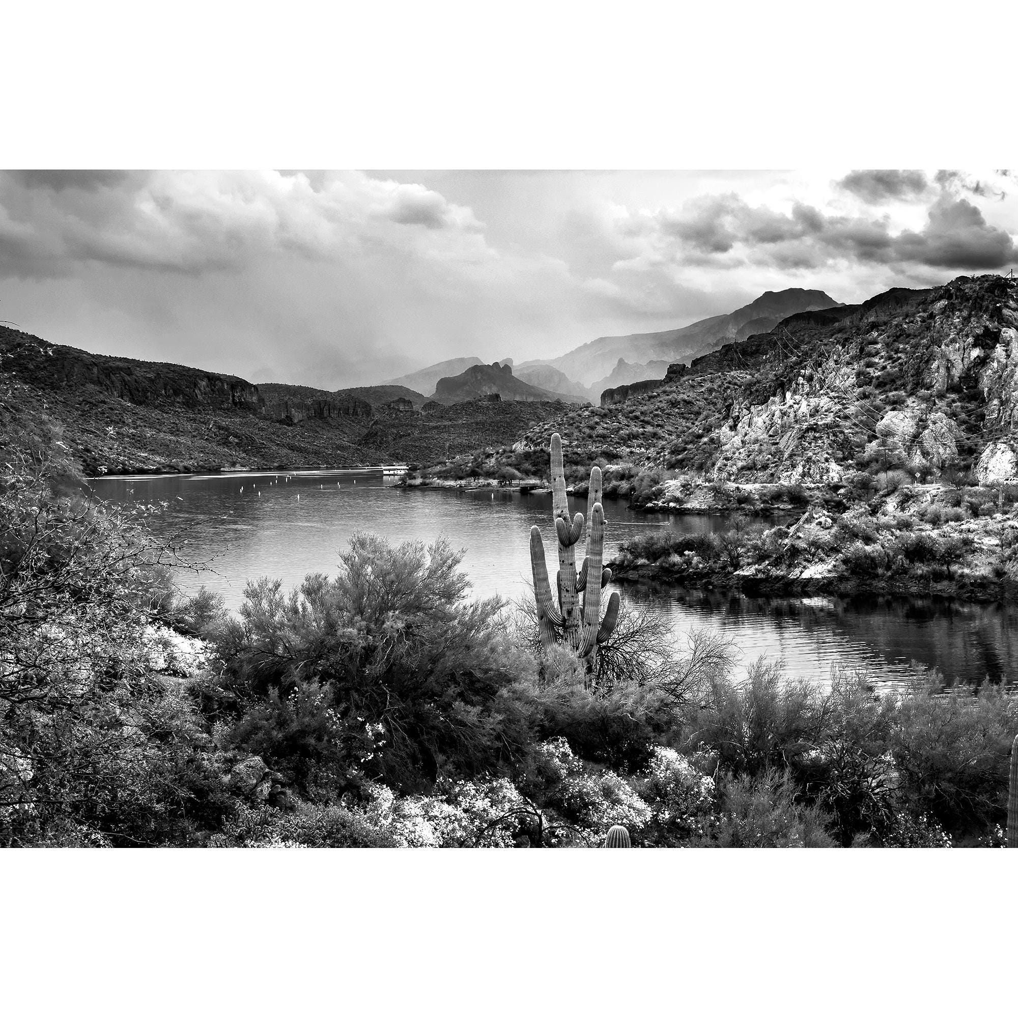 B&W Arizona Canyon Lake Photo, Black and White Apache Trail