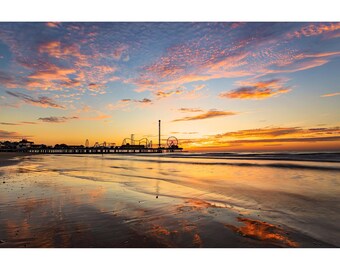 Galveston Texas Photo Print, Sunrise Silhouette, Galveston Wall Art, Texas Gulf Coast Photography, Galveston TX Home Decor