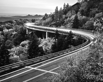 B&W Blue Ridge Parkway Photo | "Black and White Linn Cove Viaduct" | North Carolina Wall Art - Blue Ridge Print - Linn Cove Viaduct Photo