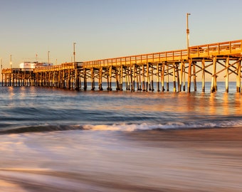 Balboa Pier Print, Balboa Pier Morning Glow, Newport Beach California Wall Art, Ocean Waves Coastal Photography, Balboa Pier Photo