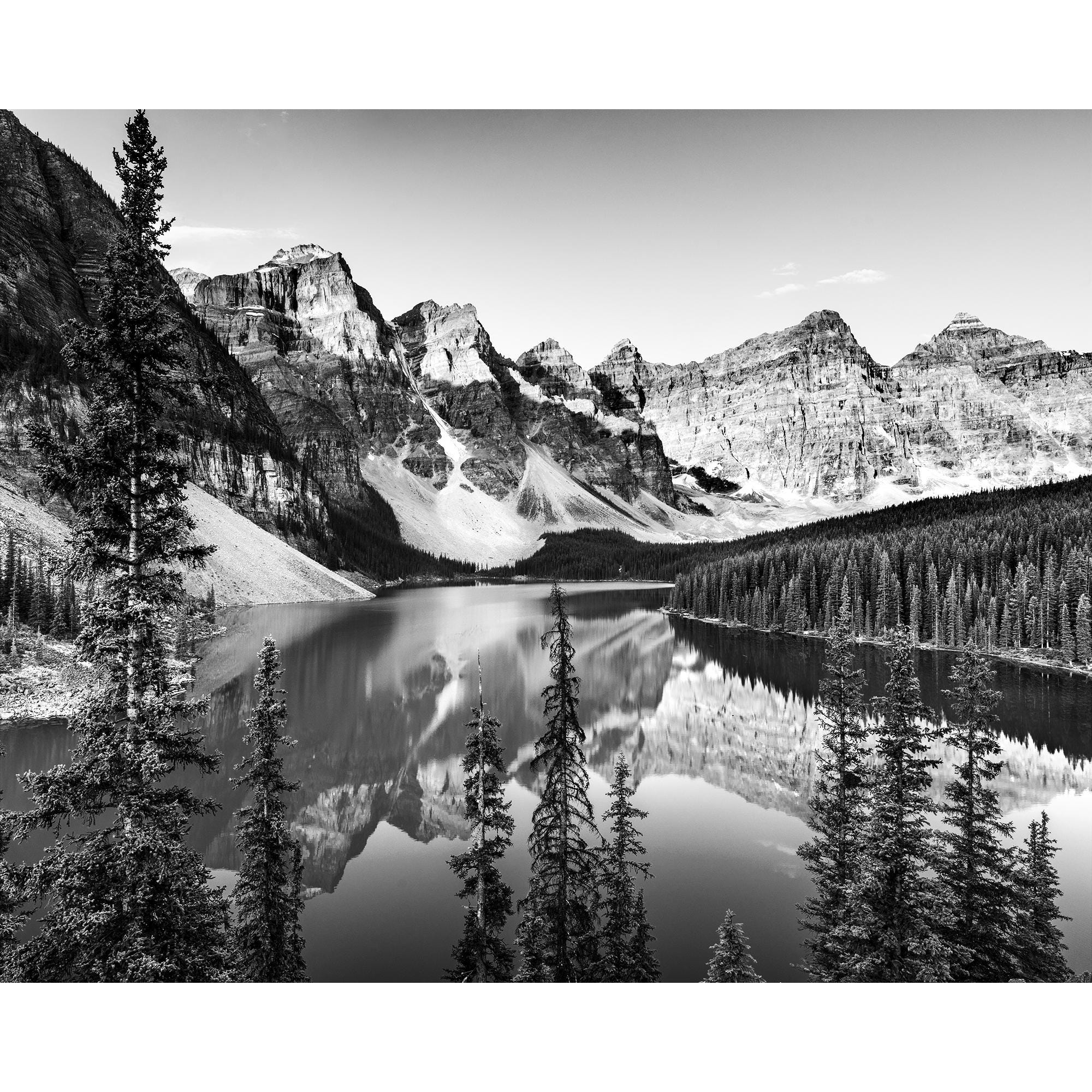 B&W Moraine Lake Print, Black and White Classic Moraine Lake