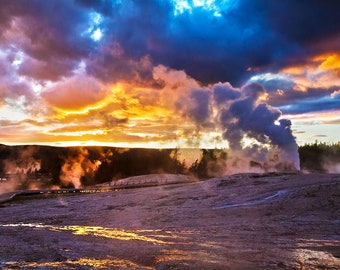 Yellowstone Sunset Photo | "Lion Geyser" | Yellowstone Upper Geyser Basin Photo - Yellowstone Souvenir Print - Yellowstone Wall Art