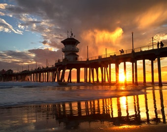 Huntington Beach Photo | "Sunset Silhouette" | Huntington Beach Pier Print | Beach Wall Art | Huntington Beach Home Decor - Beach House Art