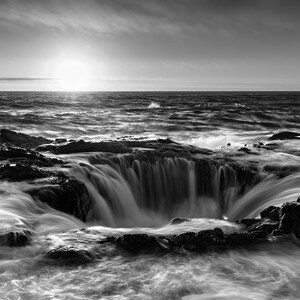 B&W Oregon Print, Black and White Thor's Well Photo, Yachats Oregon Photography, Oregon Coastal Wall Art, Pacific Northwest Photography