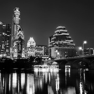 B&W Austin Photography | Black and White Austin Skyline at Night | Austin Photography - Austin Texas Wall Art, Austin Photo Print Home Decor
