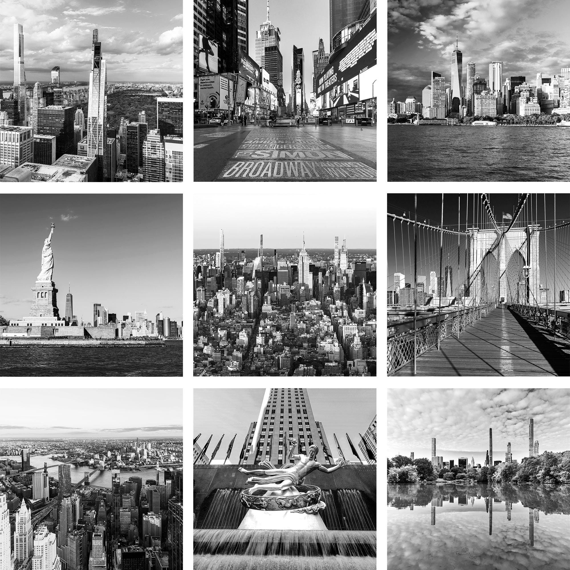 【★値下げ！3枚セット／額縁付】Yellow Korner x New York New York City Photo Set, Set of Nine Square Images, NYC