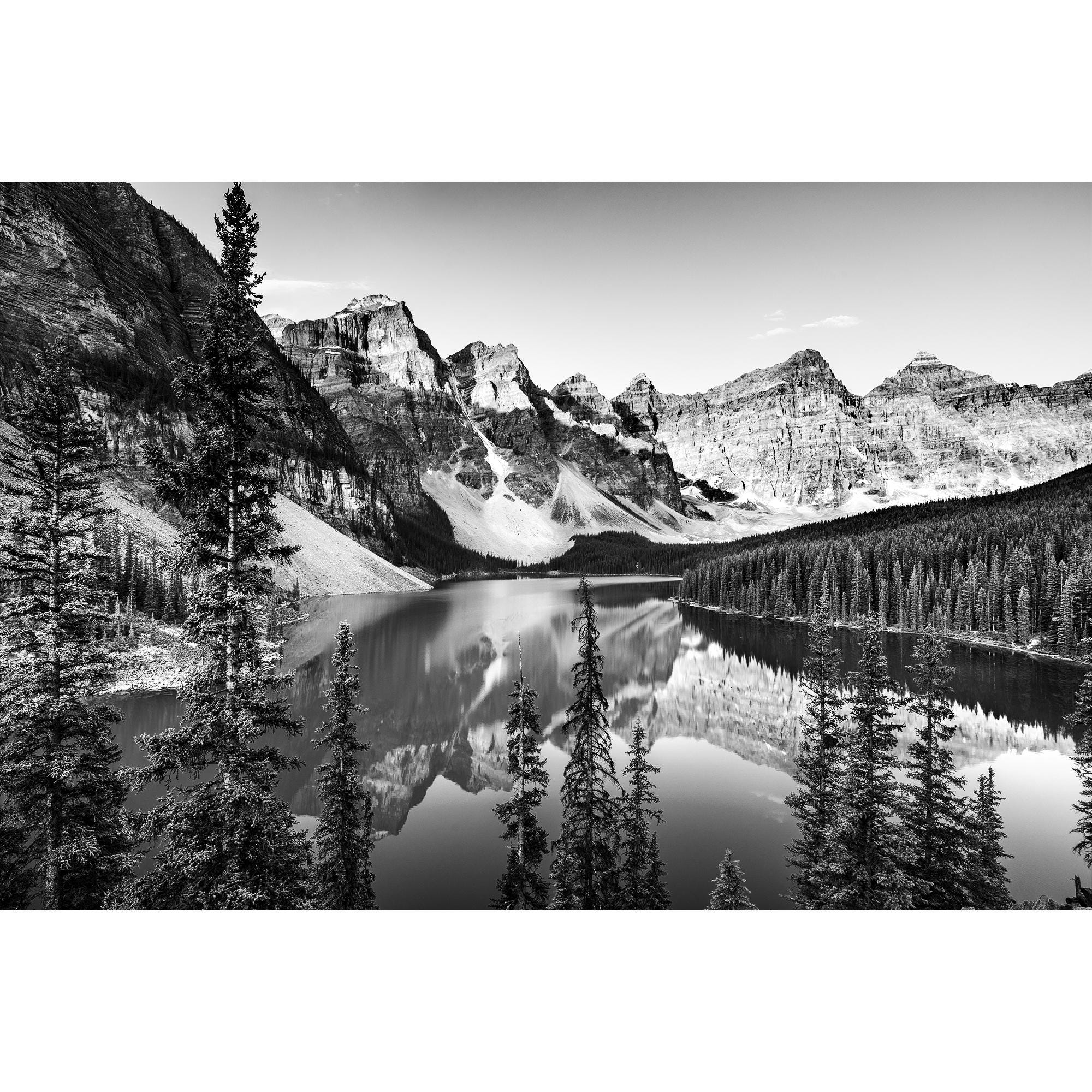 B&W Moraine Lake Print, Black and White Classic Moraine Lake