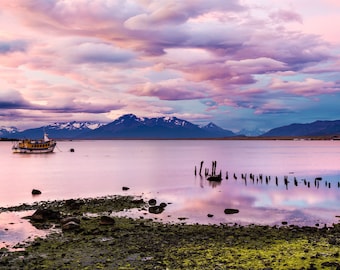 Patagonia Photo | "Puerto Natales Sunset" | Patagonia Photography - Patagonia Print - Chile Photography - Serene Wall Art - Pink Photography