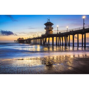 Huntington Beach Print, HB Pier at Dusk, Classic Beach Photo Wall Art, Huntington Beach Evening Print, Blue Hour Beach Photography