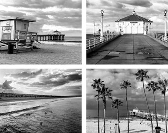 B&W Manhattan Beach Print Set, Black and White Manhattan Beach Photography, Manhattan Beach California Wall Art, Los Angeles Beach Photo Set