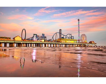 Galveston Texas Photography, Galveston Island Sunset Print, Texas Beach Wall Art, Texas Gulf Coast Sunset Photo Home Decor, Pink Beach Art