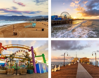 Santa Monica Print Set, Santa Monica Sunrise Photo Set, Los Angeles Beach Cities California Photo Set, Santa Monica Photography Wall Art