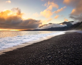 Shelter Cove Photo, Lost Coast Moody Sunset, Northern California Wall Art, Black Sands Beach Print, Lost Coast Trail Photography