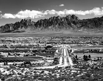 B&W Las Cruces Print | Black and White Las Cruces and Organ Mountains | Las Cruces New Mexico Photo, Las Cruces Photo, New Mexico Wall Art