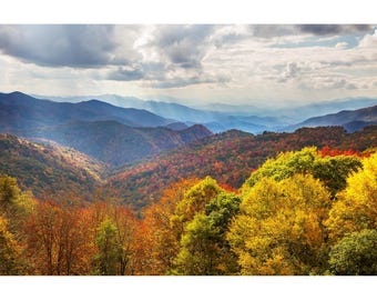 Blue Ridge Fall Decor Photo, Blue Ridge Parkway Sunbeams, North Carolina Fall Foliage Wall Art, Blue Ridge Wall Art, Blue Ridge Autumn Print