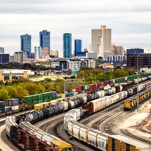 Fort Worth Skyline Photo | Fort Worth Rail Yard View | Fort Worth Photography, Fort Worth Wall Art, Texas Rail Yard Photography