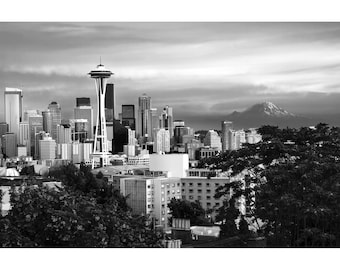 B&W Seattle Photo, Classic Seattle Skyline, Black and White Seattle Skyline Print, Seattle Wall Art, Kerry Park Seattle Photography