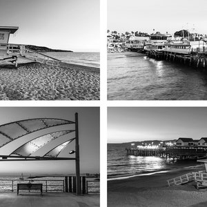 B&W Redondo Beach Print Set, Black and White Redondo Landing Photography, Los Angeles Beach Cities Wall Art, Redondo Pier Photo