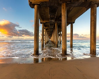 Huntington Beach Print, Under the Pier Photo, Southern California Beach Wall Art, Beach House Decor, Huntington Beach Photography