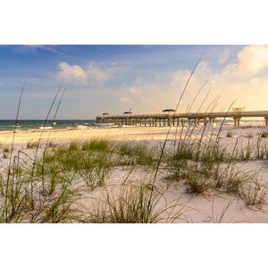 Gulf Coast Print, Orange Beach Fishing Pier Afternoon View, Gulf Coast Beach Dunes Wall Art, Alabama Beach Photo, Gulf Coast Photography