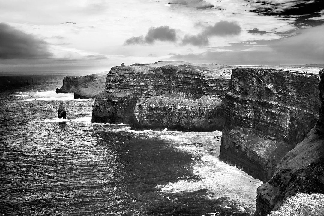 B&W Cliffs of Moher Photo, Black and White Ireland Landscape Fine Art