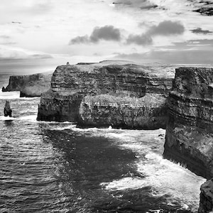 B&W Cliffs of Moher Photo, Black and White Ireland Landscape Fine Art Photography, Irish Wall Art Home Decor Print, Ireland Photography