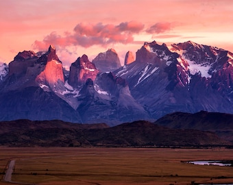 Torres Del Paine Photo | "Cuernos Del Paine Sunrise" | Patagonia Landscape Photography - Torres Del Paine National Park Wall Art Picture