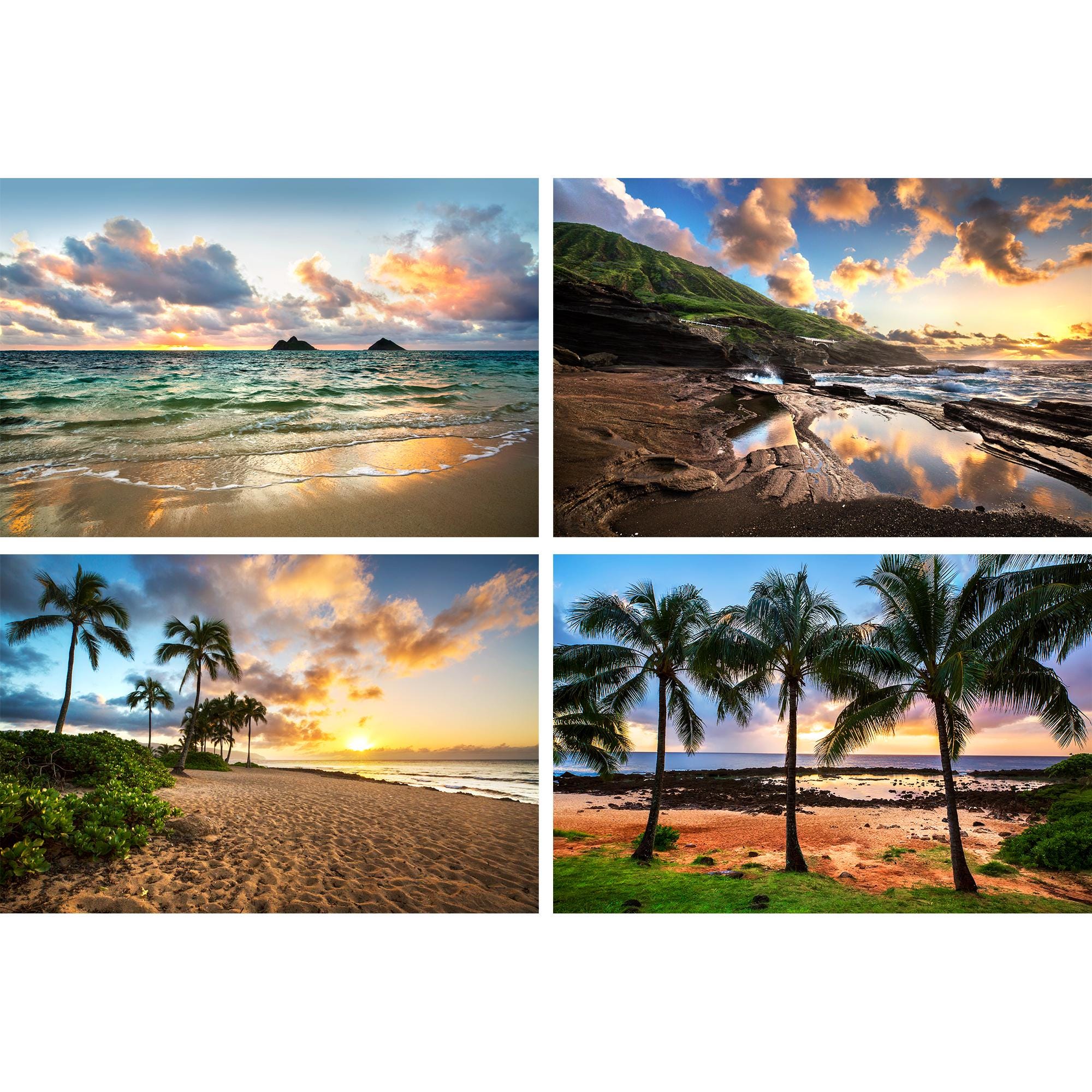 Hawaii Photo Set, Hawaiian Sunsets, Oahu Hawaii Photography Wall