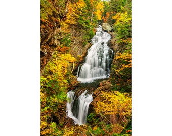 New Hampshire Waterfall Print, Crystal Cascades Autumn View, White Mountains Fall Foliage Photography, New England Vertical Wall Art Photo