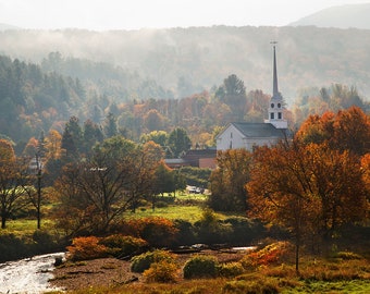 Fall Decor | "Stowe Community Church" | Stowe Vermont Photo - New England Autumn Photo - Stowe Church Photo - Fall Foliage Wall Art Photo