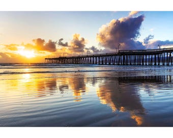 Pismo Beach Photo, Pismo Beach Pier Sunset Reflections, California Central Coast Photography, Pismo Beach Wall Art, Pismo Beach Print