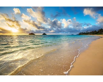 Hawaii Print, Lanikai Morning, Oahu Hawaii Wall Art, Mokulua Islands Photography, Inspirational Photo Art, Hawaiian Home Decor Print