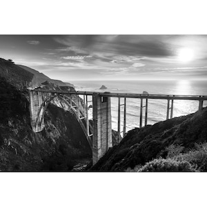 B&W Bixby Bridge Photo, Black and White Bixby Bridge View, Big Sur California Coast Print, Classic California Coast Bridge Photography