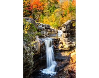 Maine Waterfall Photo | "Screw Augur Falls" | Grafton Notch State Park - Maine Photography - Fall Foliage Print - Waterfall Photography