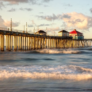 Huntington Beach Print, Morning Waves, Huntington Beach Pier Photography, Southern California Beach Wall Art, Beach House Decor